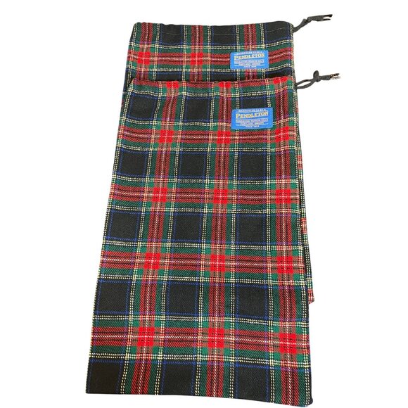 Vintage Pendleton Plaid Wool Shoe Drawstring Bags Set Of 2 - Picture 1 of 4